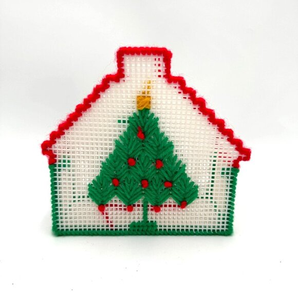 Vintage Christmas napkin holder. Handmade/ handcrafted kitsch kitchen card holde - Picture 1 of 8